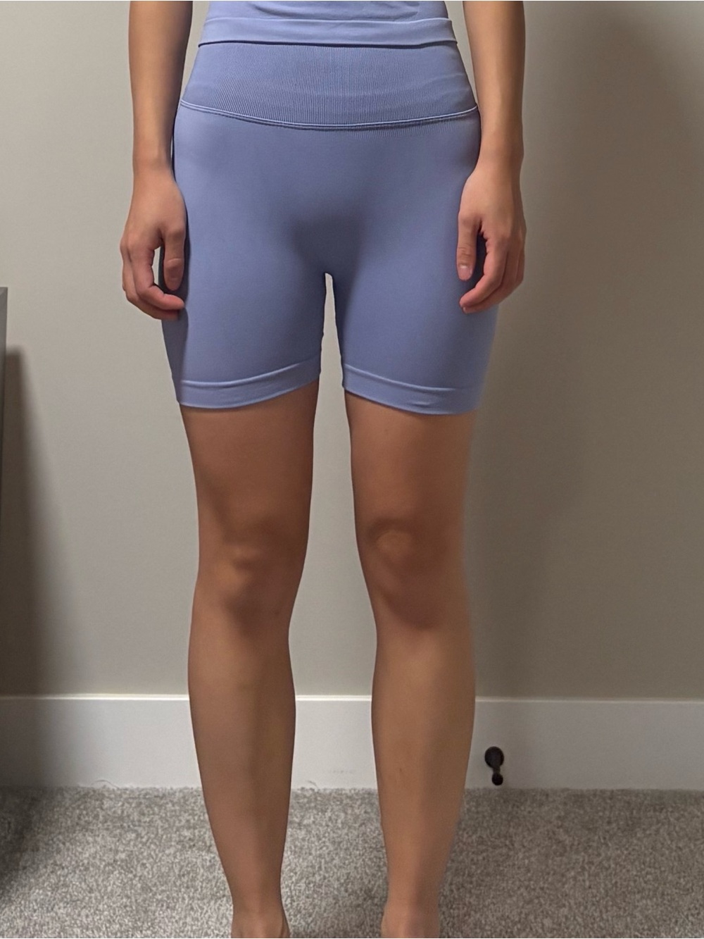 Light Blue with White Piping Biker Activewear Athletic Sportswear Shorts